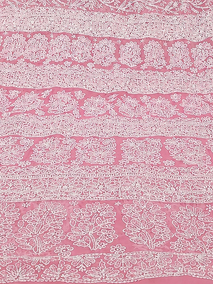 Indiehaat | Pink Georgette Chikankari Saree | Party Wear