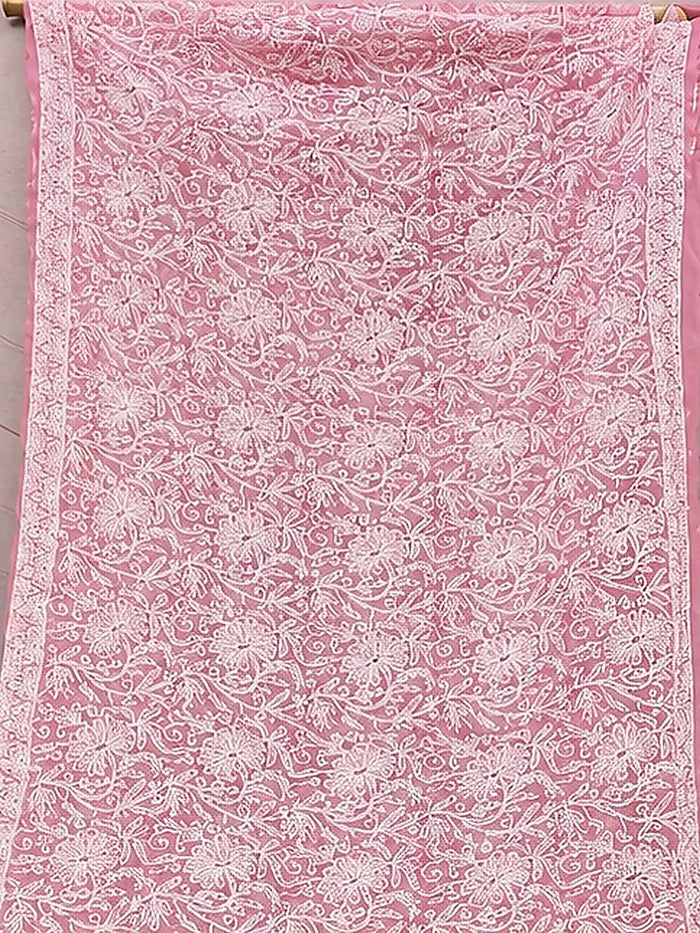 Indiehaat | Pink Georgette Chikankari Saree | Party Wear