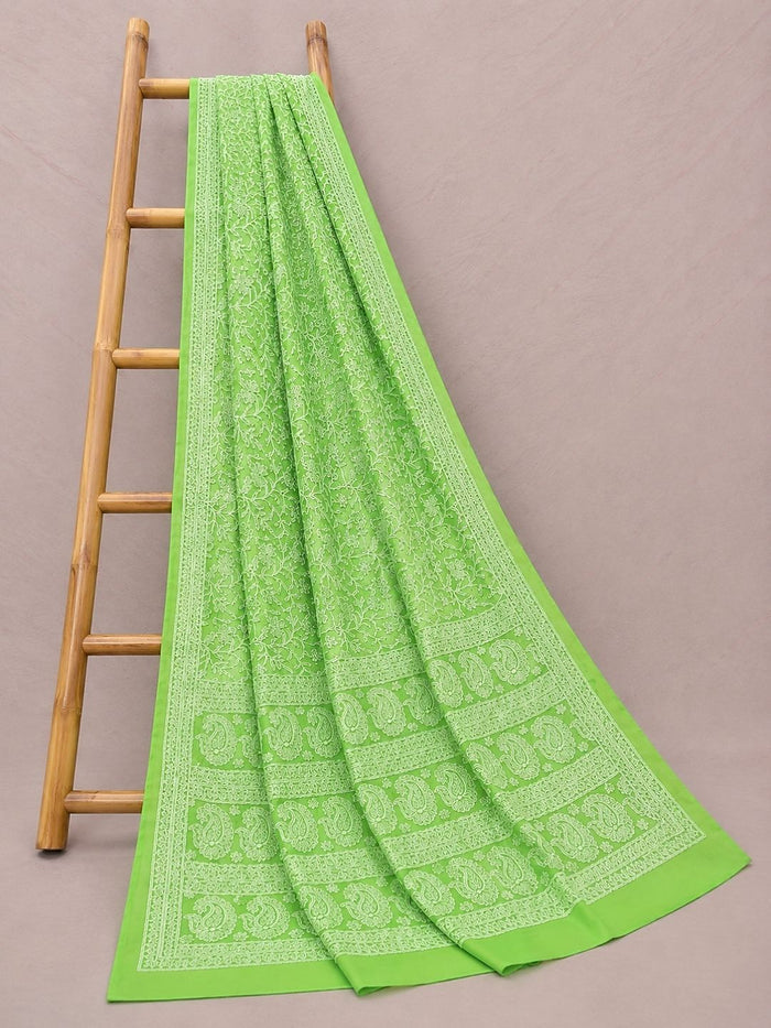 Indiehaat | Green Georgette Chikankari Saree | Party Wear