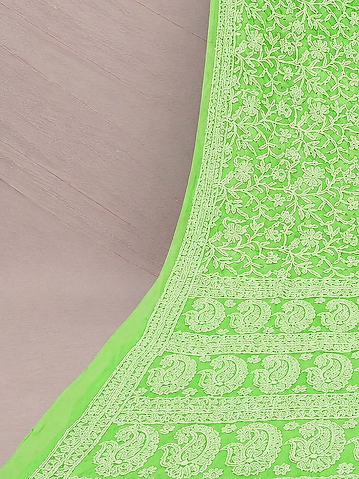 Indiehaat | Green Georgette Chikankari Saree | Party Wear