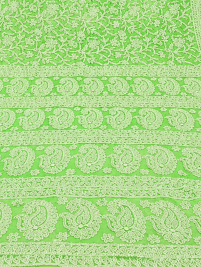 Indiehaat | Green Georgette Chikankari Saree | Party Wear