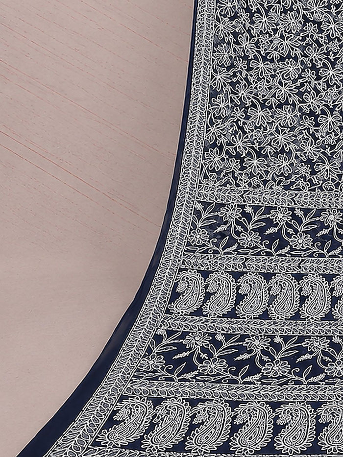 Indiehaat | Blue Georgette Chikankari Saree | Party Wear