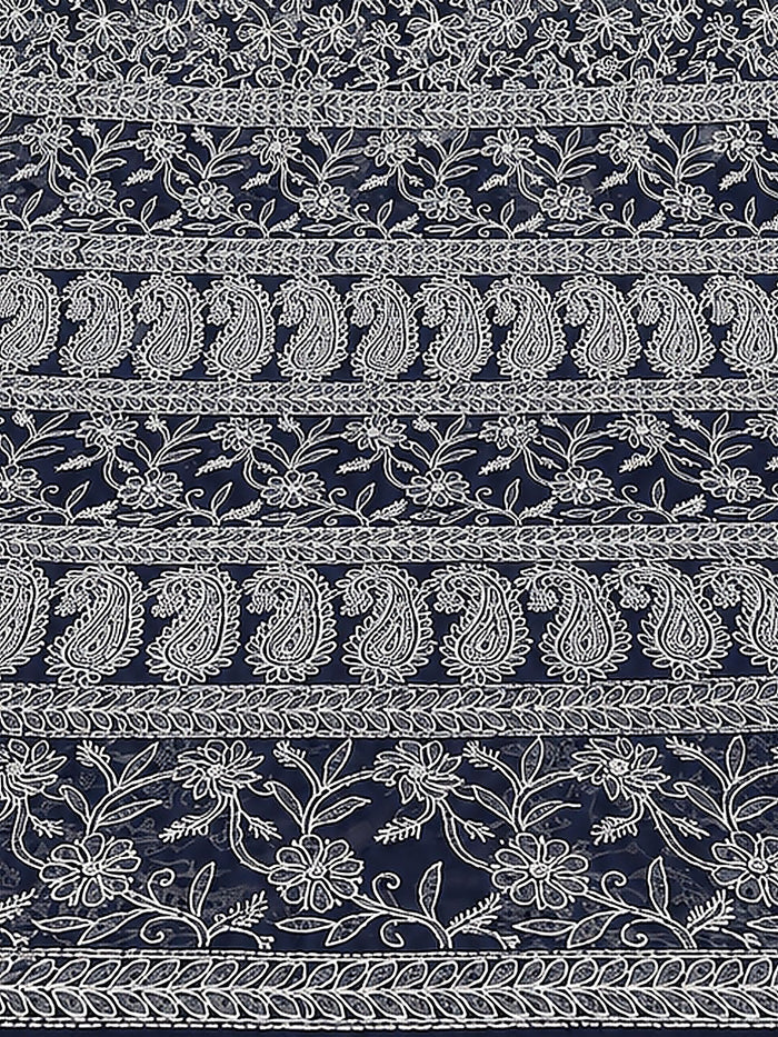 Indiehaat | Blue Georgette Chikankari Saree | Party Wear