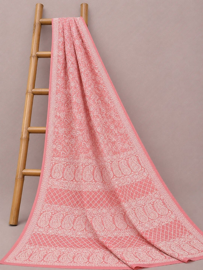 Indiehaat | Peach Georgette Chikankari Saree | Party Wear