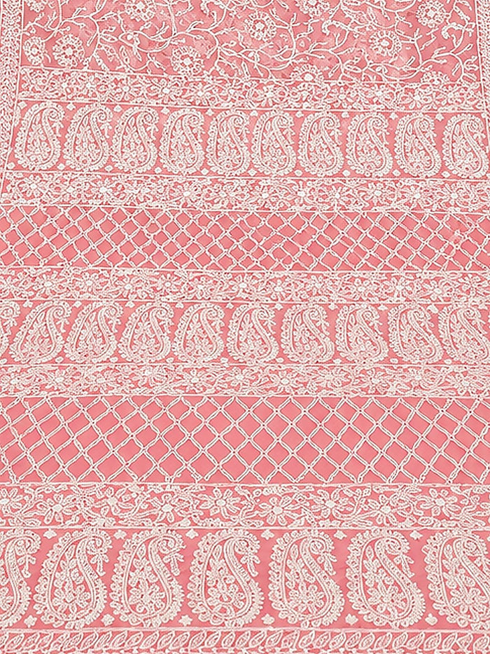 Indiehaat | Peach Georgette Chikankari Saree | Party Wear
