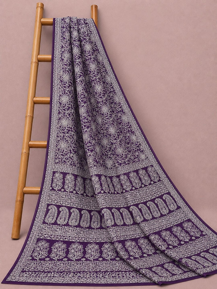 Indiehaat | Green Georgette Chikankari Saree | Party Wear
