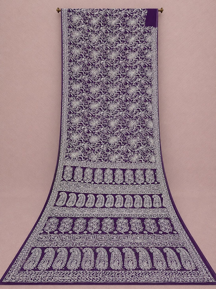 Indiehaat | Green Georgette Chikankari Saree | Party Wear