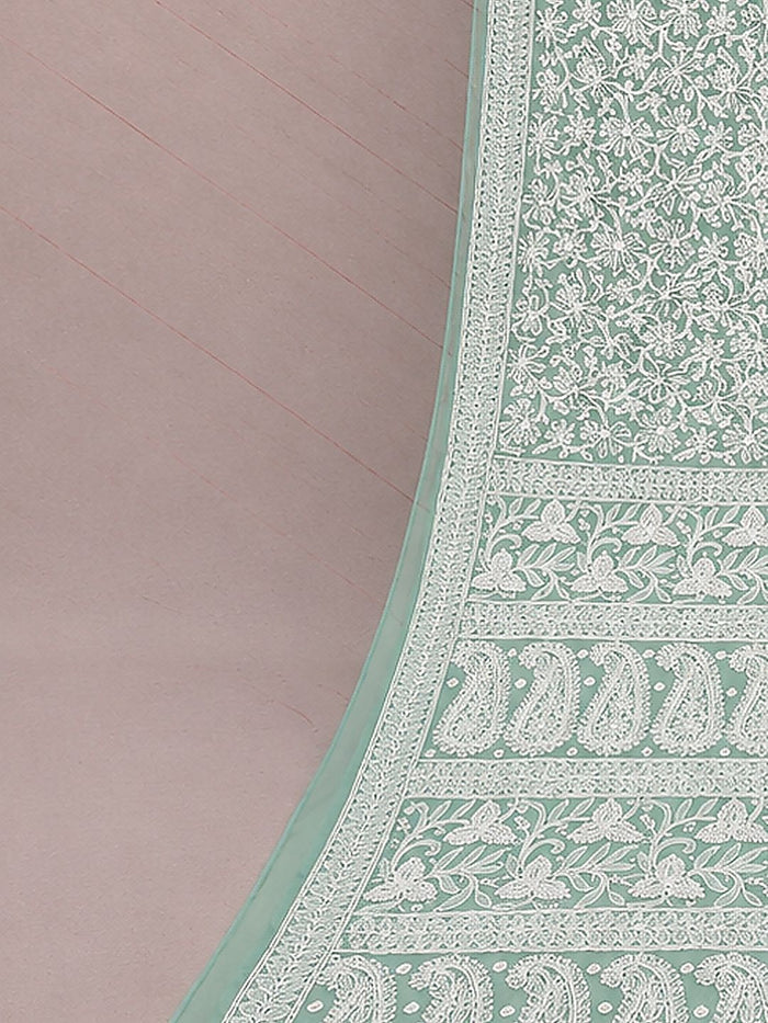Indiehaat | Green Georgette Chikankari Saree | Party Wear