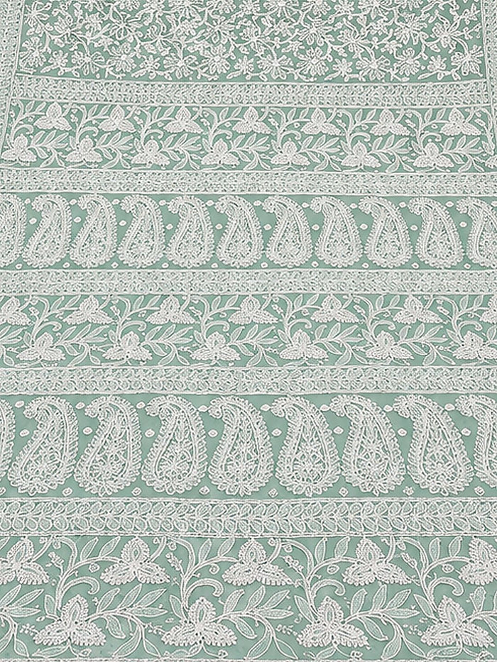 Indiehaat | Green Georgette Chikankari Saree | Party Wear