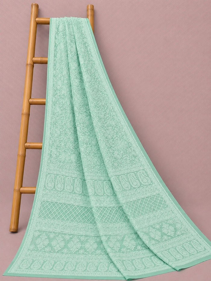Indiehaat | Blue Georgette Chikankari Saree | Party Wear