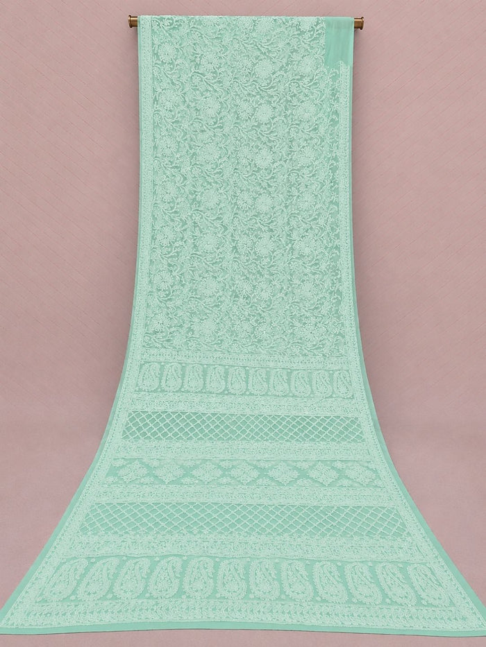 Indiehaat | Blue Georgette Chikankari Saree | Party Wear