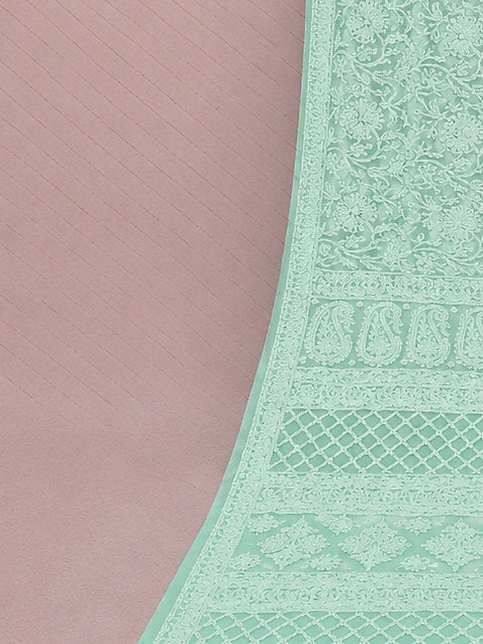 Indiehaat | Blue Georgette Chikankari Saree | Party Wear