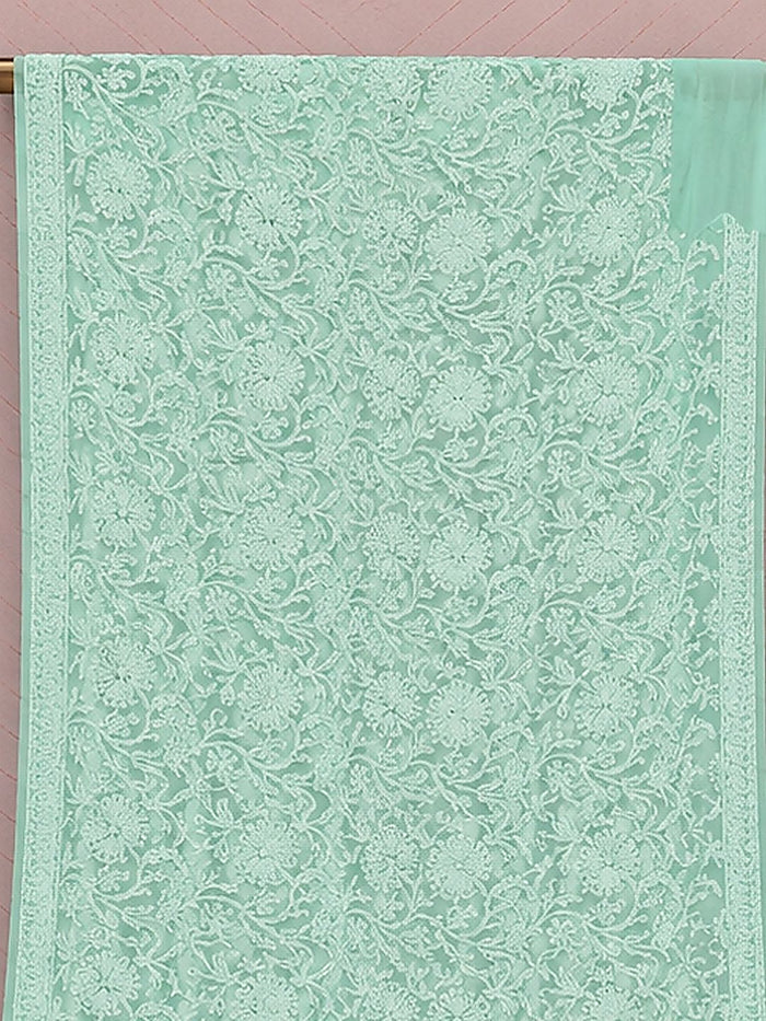 Indiehaat | Blue Georgette Chikankari Saree | Party Wear