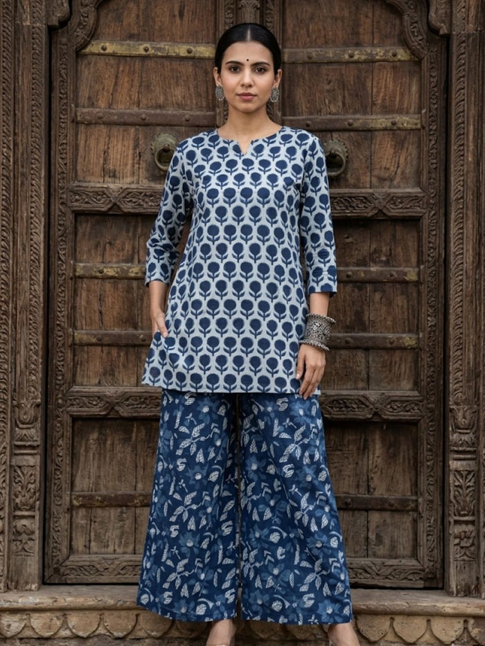 Indiehaat | Blockprinted Cotton Co-Ord Set Blue