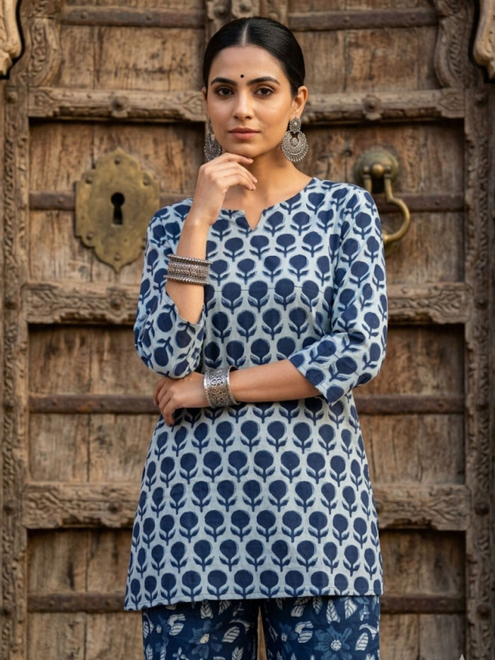 Indiehaat | Blockprinted Cotton Co-Ord Set Blue