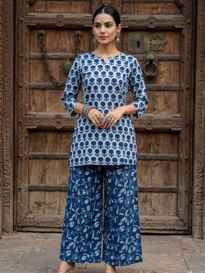 Indiehaat | Blockprinted Cotton Co-Ord Set Blue