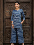 Indiehaat | Blockprinted Cotton Co-Ord Set Blue