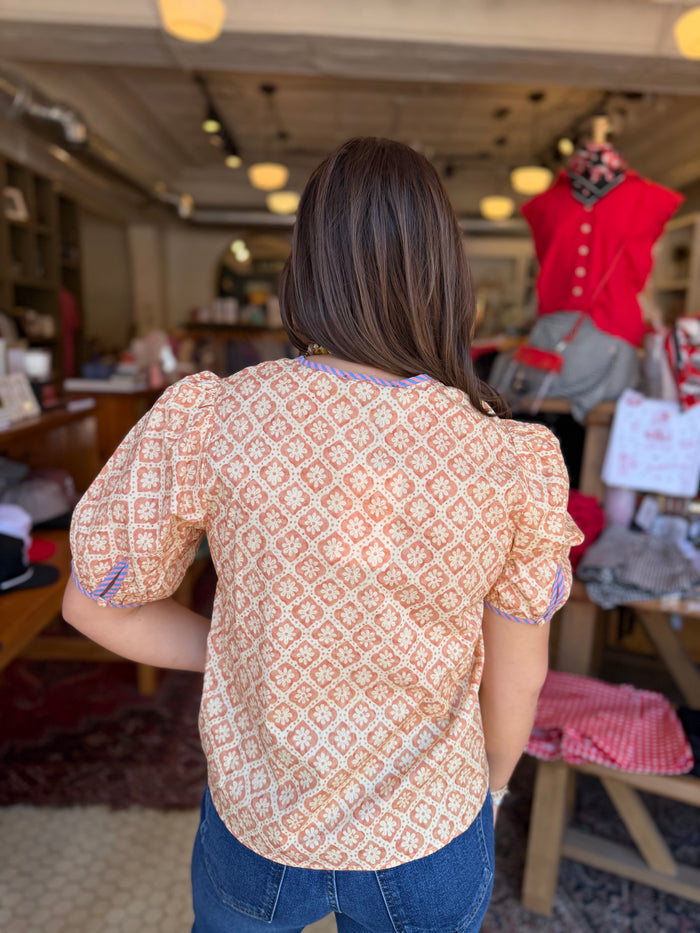 Rust Stripe Piping Detail Top