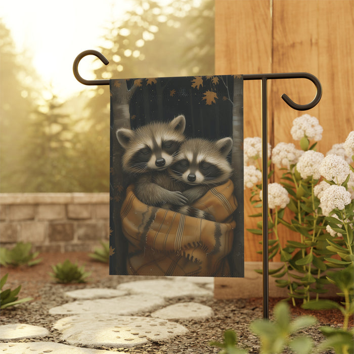 Rustic Raccoon Couple Garden Flag & Porch Banner Woodland Cabin Decor