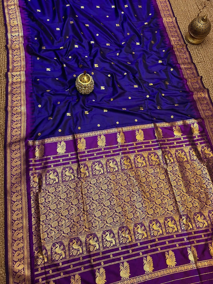 Indiehaat | Paithani Silk Handloom Saree Blue