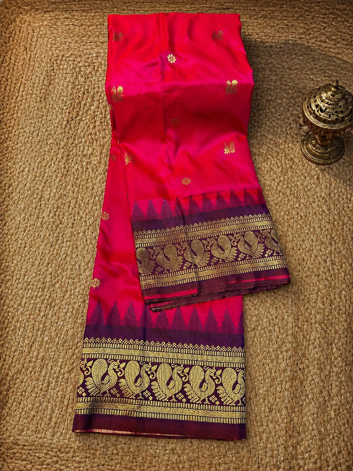 Indiehaat | Paithani Silk Handloom Saree Pink