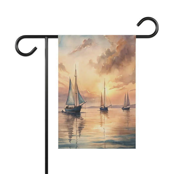 Sailboat Sunset Garden Flag & Porch Banner Coastal Beach Yard Decor Art