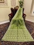 Indiehaat | Silk Linen Zari Weaving Saree Green
