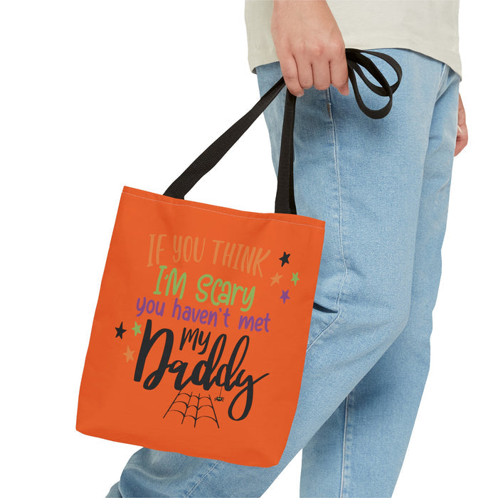 Scary Daddy Halloween Trick or Treat Bag in a man's hand