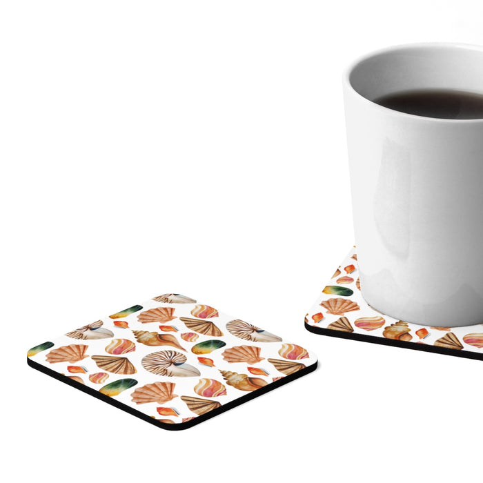 Sea Shells Beach House Square Hardboard Coaster Set - 4pcs