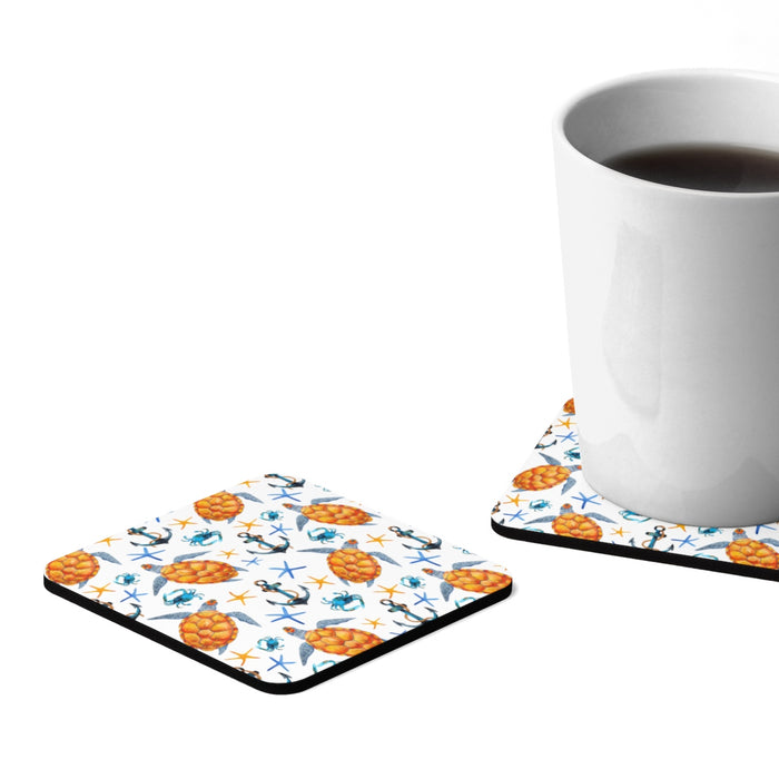 Sea Turtle Beach House Square Hardboard Coaster Set - 4pcs