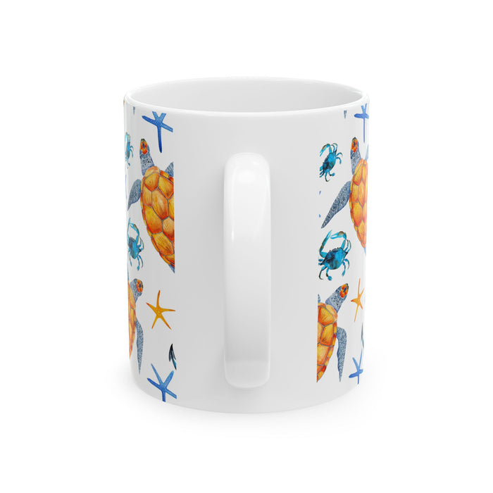 Sea Turtle Coffee Mug – Ocean Beach Ceramic Cup with Crabs & Anchors, 11oz/15oz