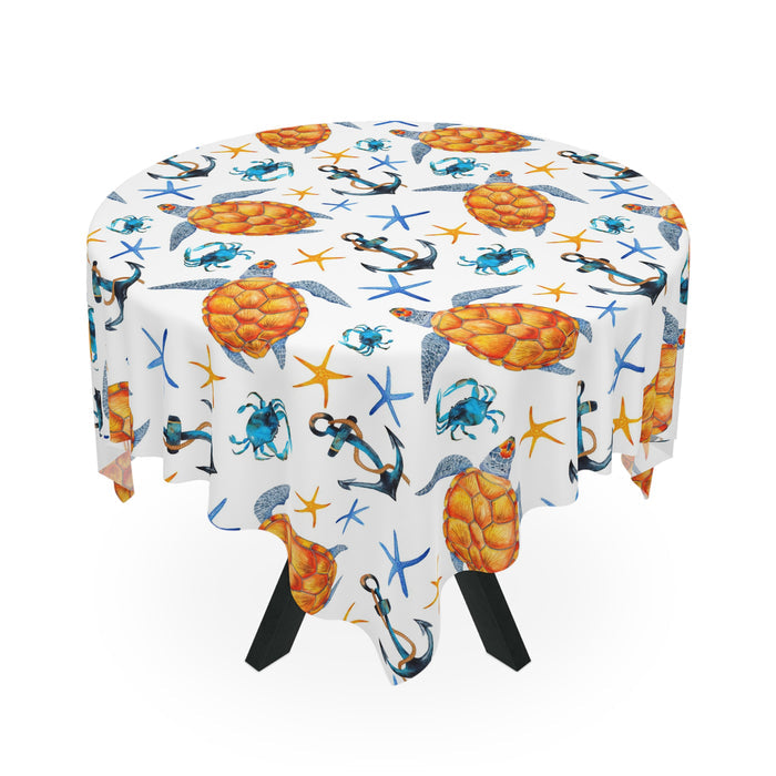 Sea Turtles Anchor Crabs Beach House Tablecloth Home  Décor