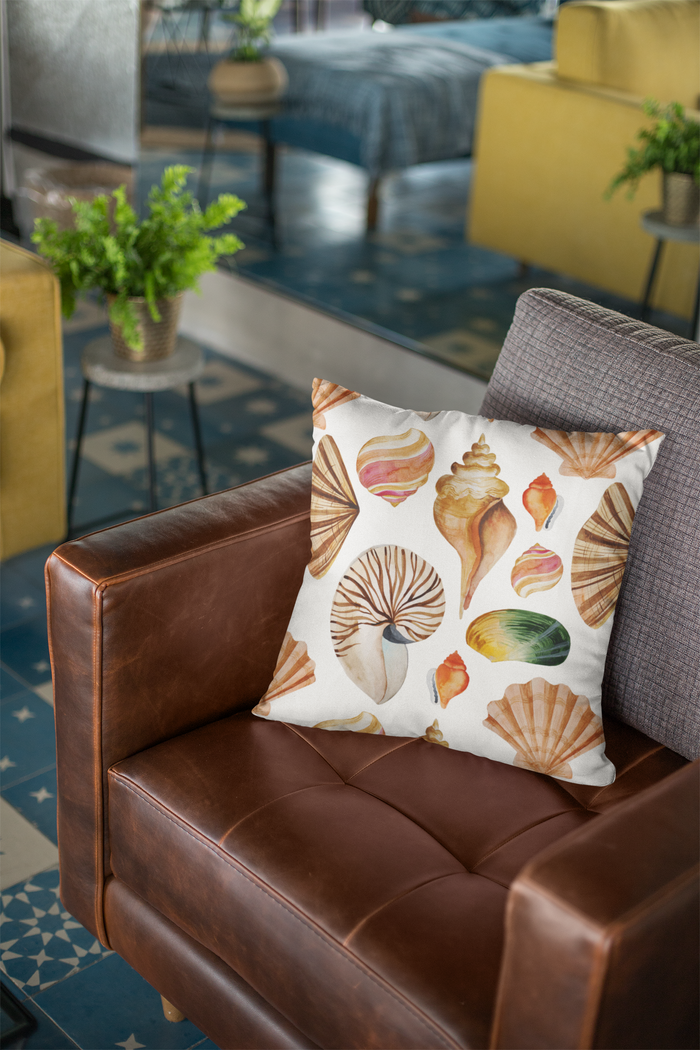 Seashell Beach Decorative Throw Pillows, Beach Theme Home Decor