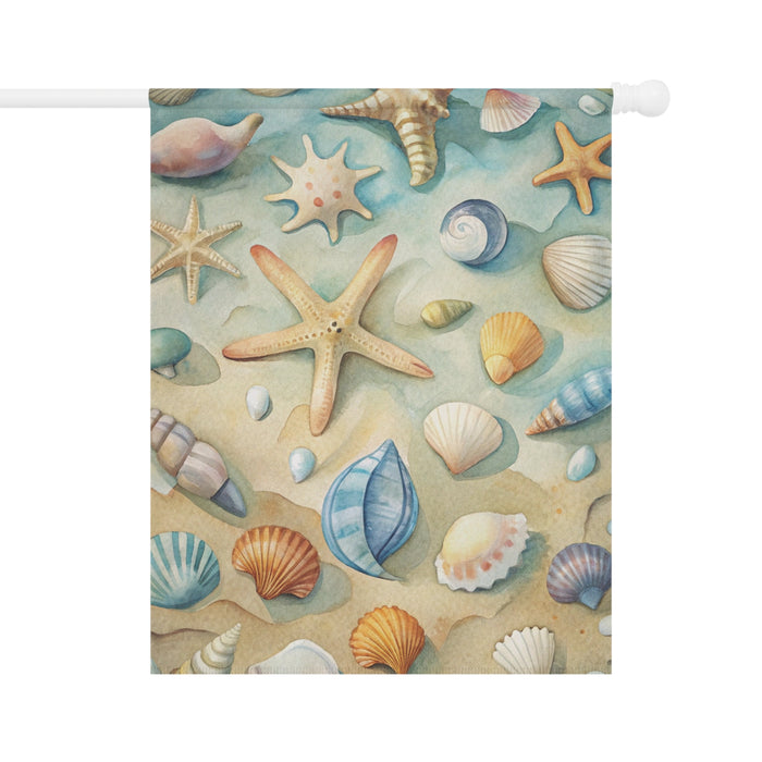 Seashell Starfish Garden Flag & Porch Banner Coastal Beach Yard Decor