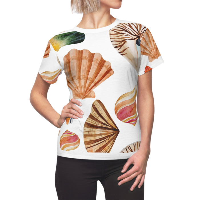 Seashells Women's Cut & Sew Tee (AOP) Beach Tropical Shirt for Women