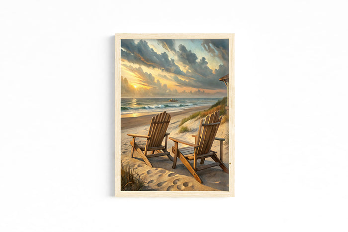 Set of 3 Beach Wall Art Prints – Coastal Dock, Window & Chair Ocean Decor 5x7