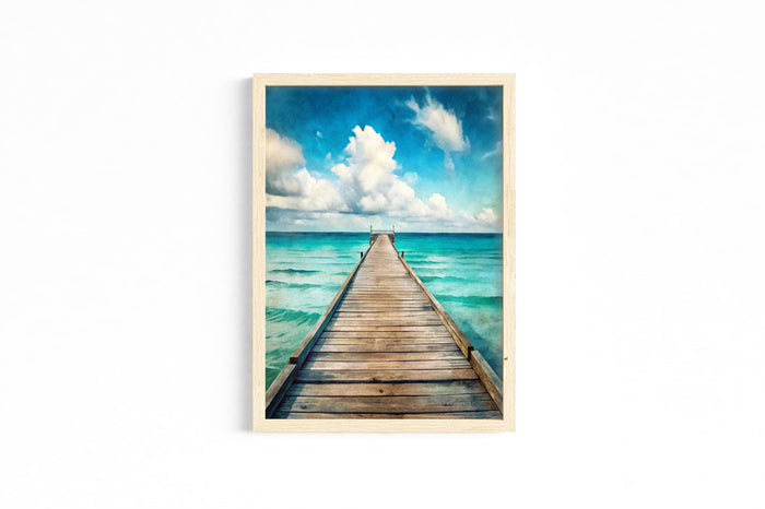 Set of 3 Beach Wall Art Prints – Coastal Dock, Window & Chair Ocean Decor 5x7