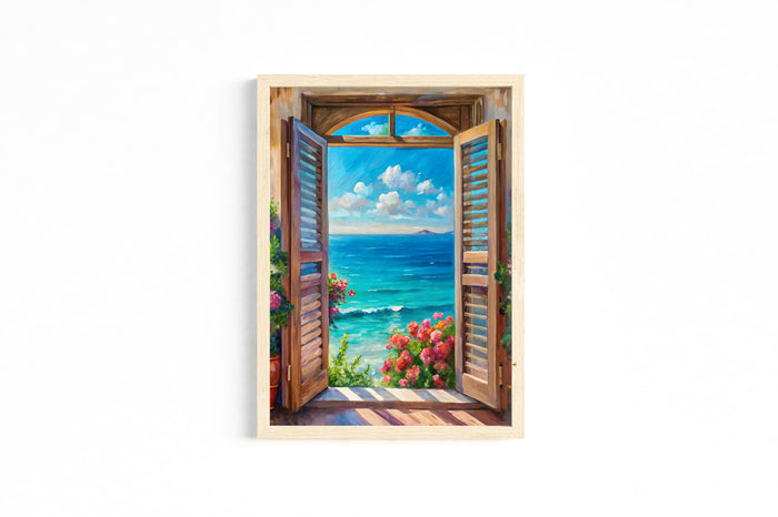 Set of 3 Beach Wall Art Prints – Coastal Dock, Window & Chair Ocean Decor 5x7