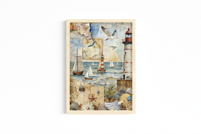 Set of 3 Coastal Watercolor Art Prints – Crab, Beach & Lighthouse – Archival Satin Photo Paper