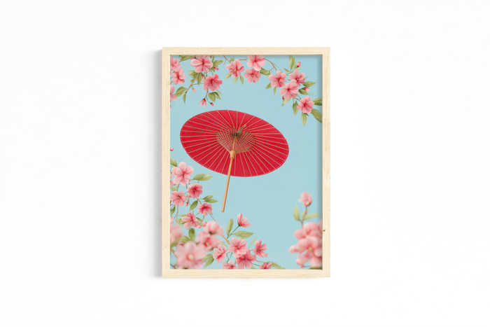 Set of 3 Japanese Cherry Blossom Art Prints – Pagoda, Parasol & Tea Scene – Archival Satin Photo Paper