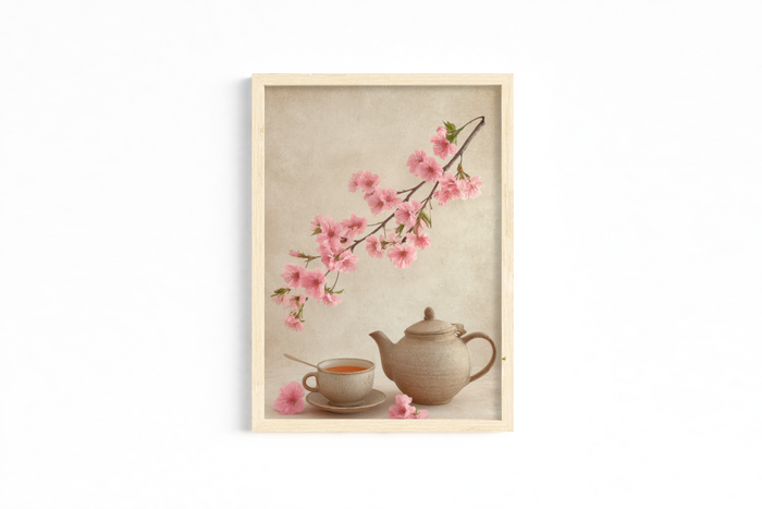 Set of 3 Japanese Cherry Blossom Art Prints – Pagoda, Parasol & Tea Scene – Archival Satin Photo Paper