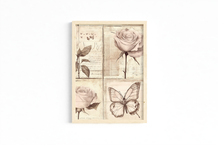 Set of 3 Unframed Rose & Butterfly Art Prints – Romantic Botanical Collage – Archival Satin Photo Paper