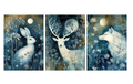 Set of 3 Unframed Woodland Animal Art Prints – Deer, Wolf & Rabbit – Archival Satin Photo Paper