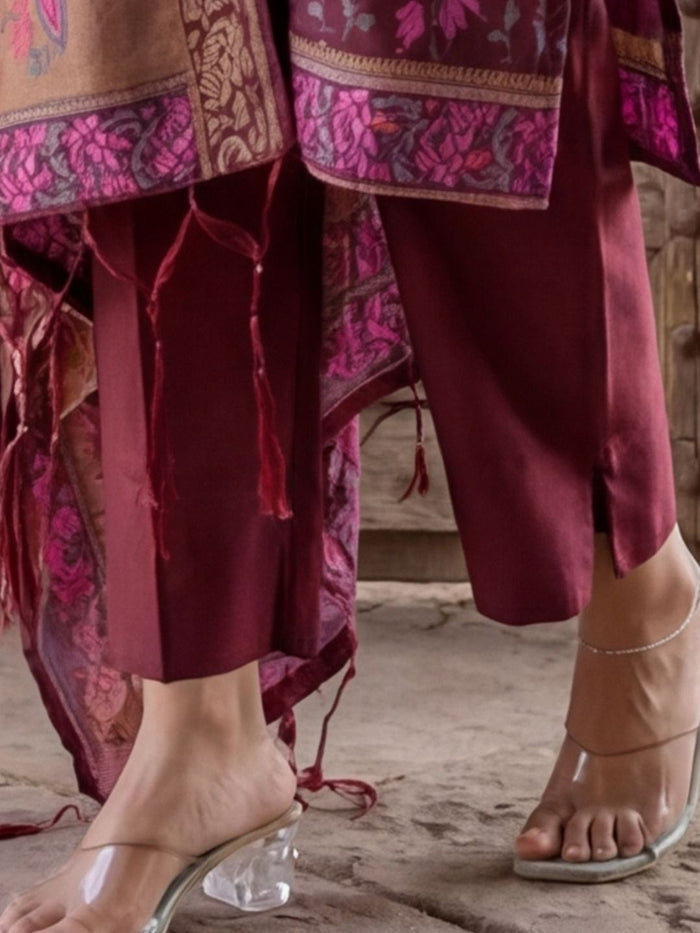 Indiehaat | Banarasi Silk Brocade Stitched Suit Brown