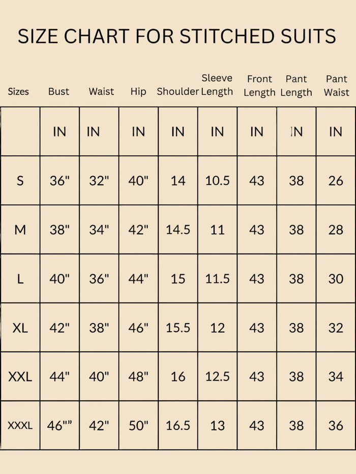 Size Chart Indiehaat - Stitched Suit