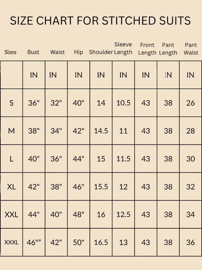 Size Chart Indiehaat - Stitched Suit