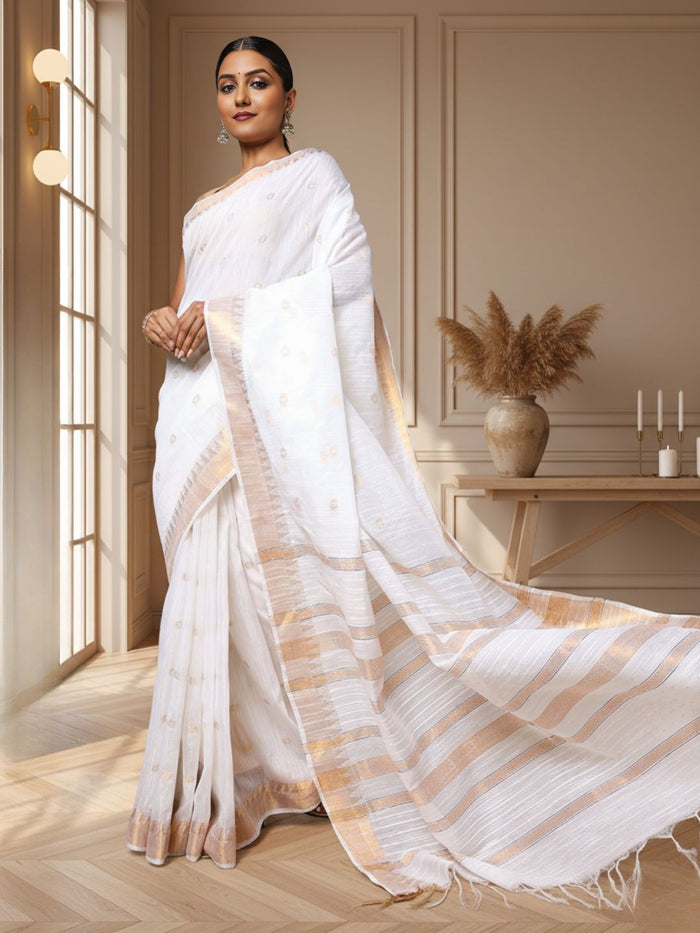 Shimmering Kota Silk Saree Golden Zari Work