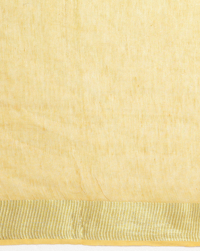 Indiehaat | Embroidered Tissue Linen Saree Yellow