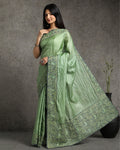 Pure Tussar Silk Saree Green Ctwork
