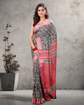 Silkmark Tussar Blissful Blockprint Red & Black Saree